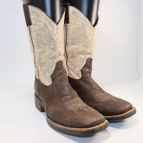 Double H DH3613 Western Cowboy Boots Brown & Tan Leather 8.5D Made in Mexico - Picture 1 of 6